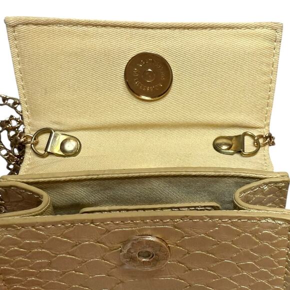 Snakeskin Print Mini Purse Top Handle Bag with Crossbody Strap Gold Handbag - Picture 9 of 12